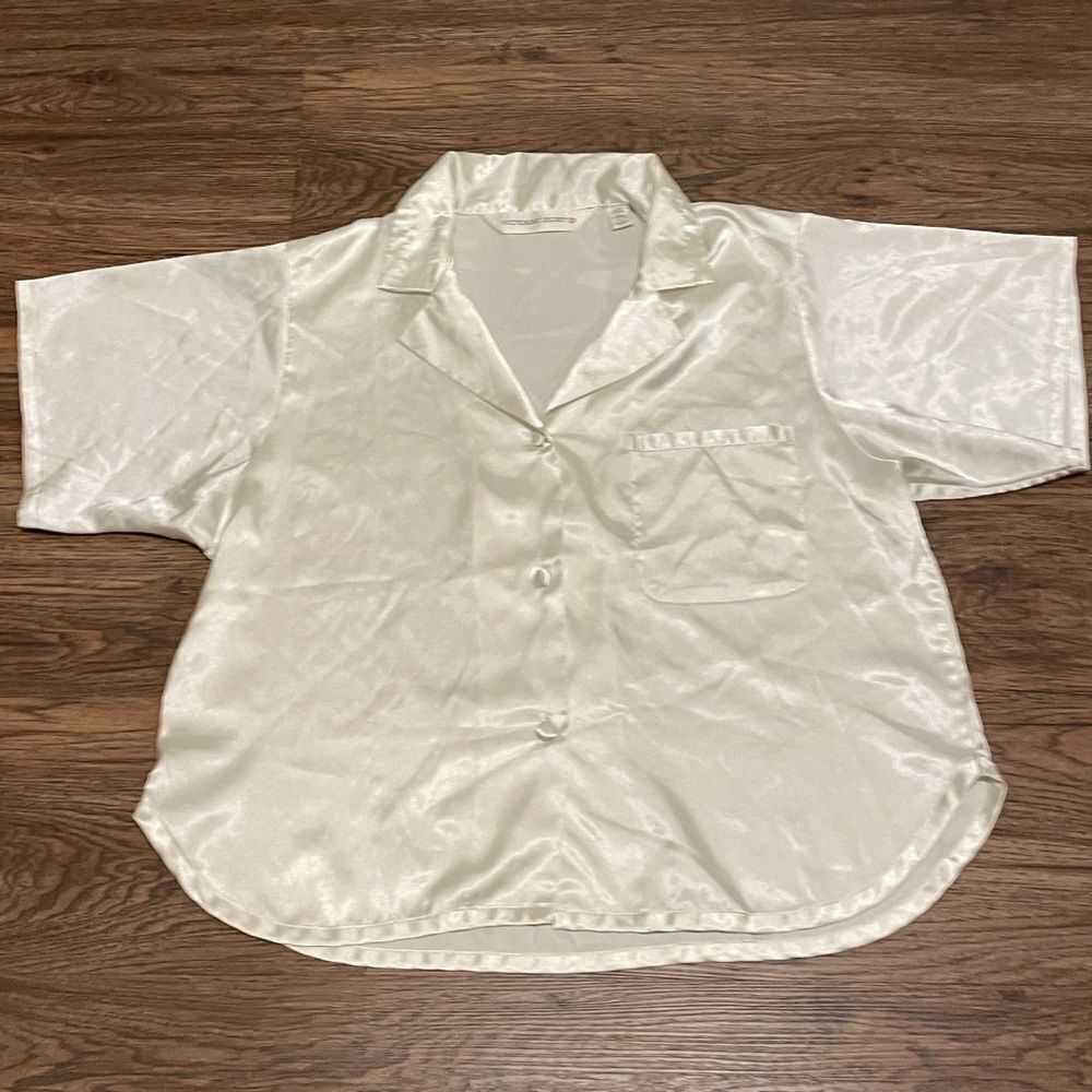 Vintage Victoria’s Secret Button Down Shirt Sleeve Pajama Top Ivory White Size M